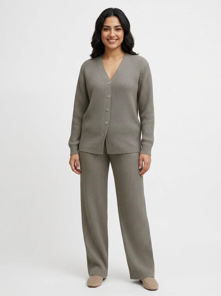 Eleeza Ribbed Button-Up Lounge Set